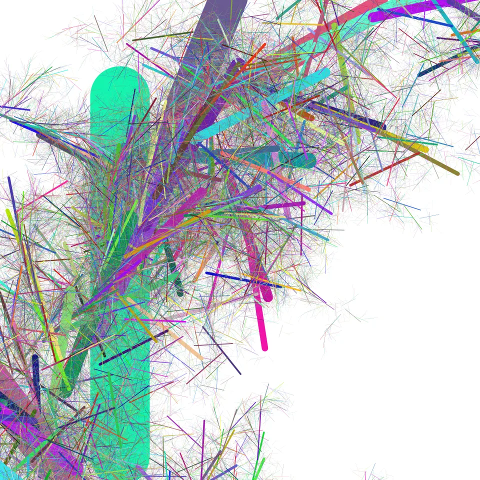 Angular colored lines and translucent shapes in a CiAo composition