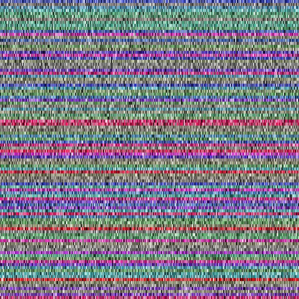 Dense rows of colorful fine marks in a CiAo composition